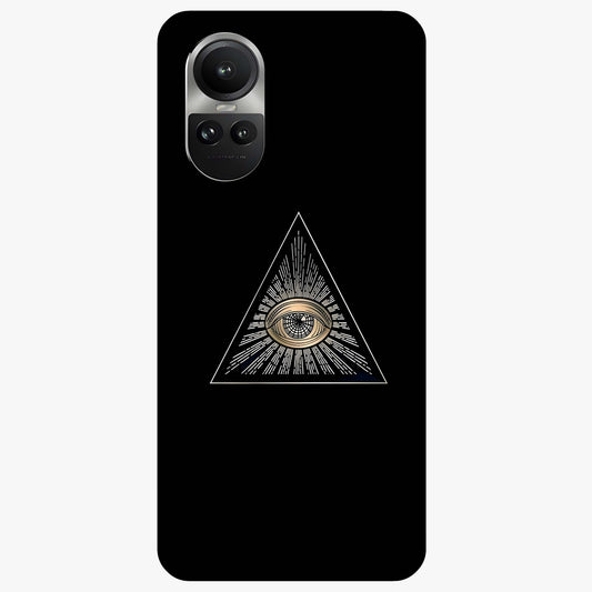Illuminati Evil Glass Case showing flat back view with mysterious illuminati symbol artwork and glossy glass finish.