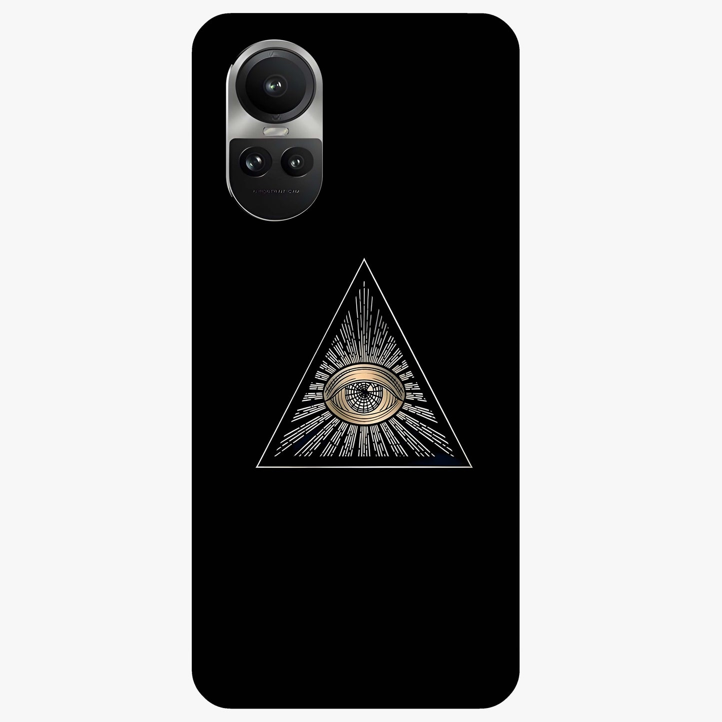 Illuminati Evil Glass Case showing flat back view with mysterious illuminati symbol artwork and glossy glass finish.