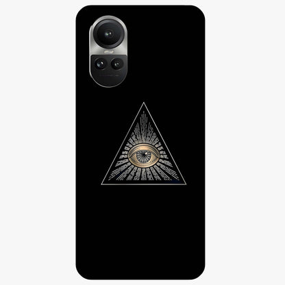 Illuminati Evil Glass Case showing flat back view with mysterious illuminati symbol artwork and glossy glass finish.