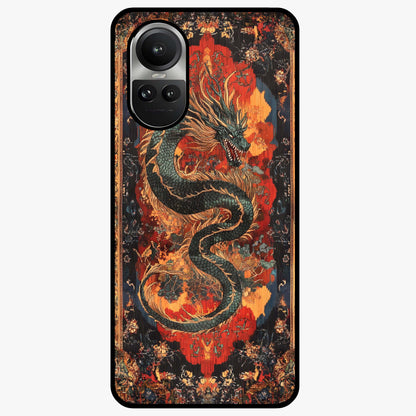 Inferno Dragon Soul Glass Case showing flat back view with fiery dragon artwork and glossy glass finish.