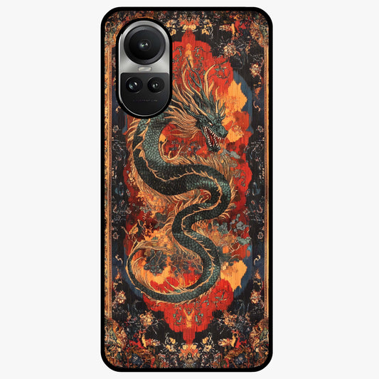 Inferno Dragon Soul Glass Case showing flat back view with fiery dragon artwork and glossy glass finish.