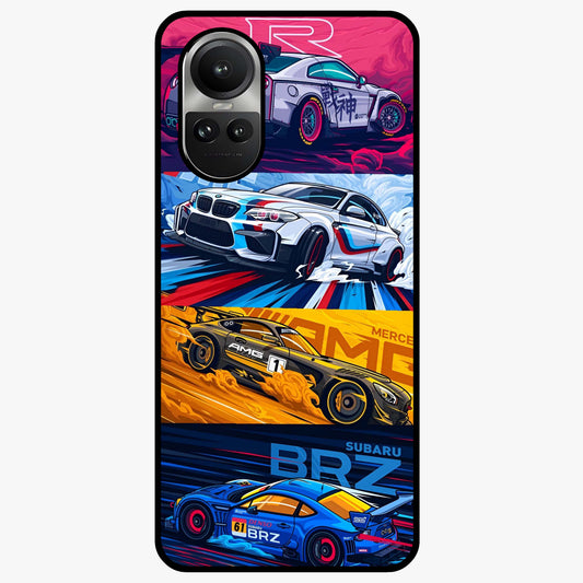 JDM Sports Car Glass Case showing flat back view with high performance sports car artwork and glossy glass finish.