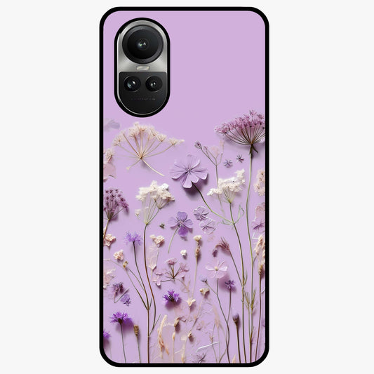 Lavender Blossom Dream Glass Case showing flat back view with soft lavender floral artwork and glossy glass finish.