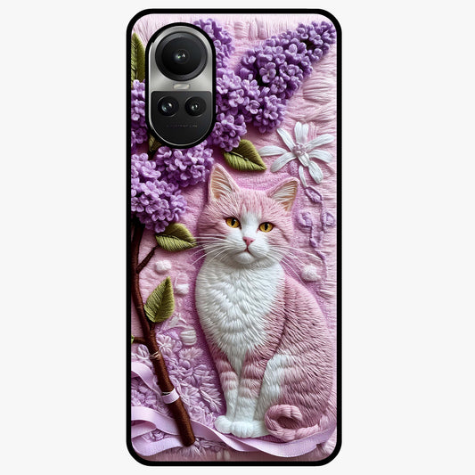 Lavender Cat Whimsy Glass Case showing flat back view with cute lavender cat artwork and glossy glass finish.