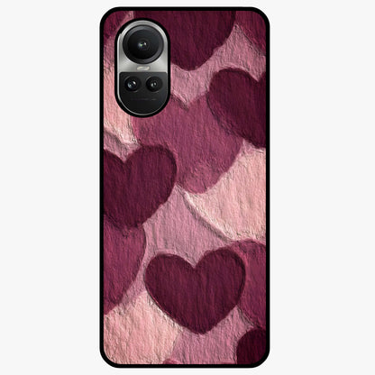 Layered Paper Hearts Glass Case showing flat back view with layered paper heart artwork and glossy glass finish.