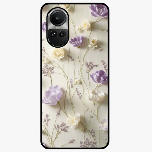 Lilac Breeze Harmony Glass Case showing flat back view with soft lilac themed artwork and glossy glass finish.