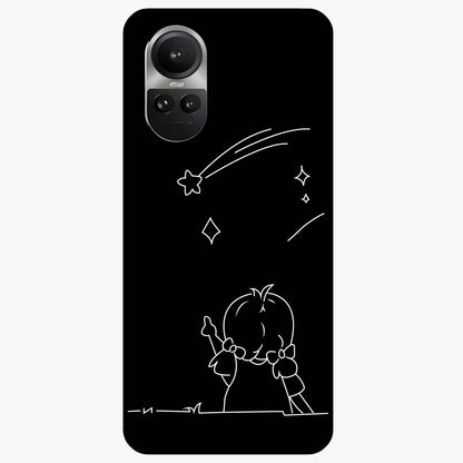 Line Art Girl With Shooting Stars Glass Case showing flat back view with minimal line art girl and shooting stars illustration and glossy glass finish.