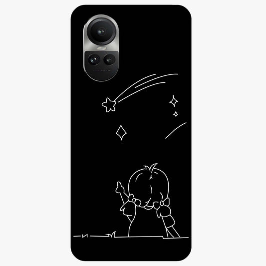 Line Art Girl With Shooting Stars Glass Case showing flat back view with minimal line art girl and shooting stars illustration and glossy glass finish.
