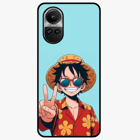 Luffy Summer Anime Vibe Glass Case showing flat back view with vibrant anime character artwork and glossy glass finish.