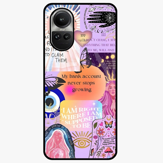 Manifestation Collage Glass Case showing flat back view with motivational collage artwork and glossy glass finish.