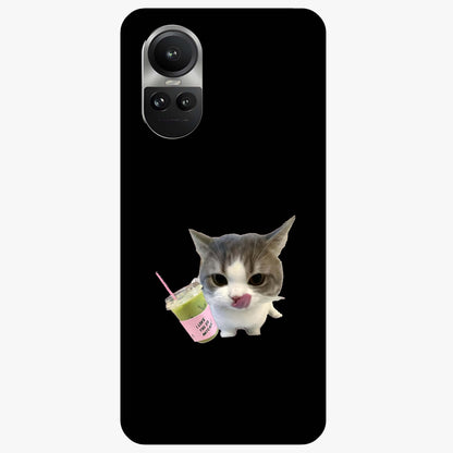 Matcha Cat Style Glass Case showing flat back view with cute matcha themed cat artwork and glossy glass finish.