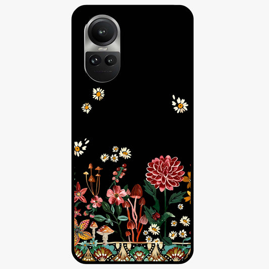 Midnight Bloom Pattern Glass Case showing flat back view with dark floral pattern artwork and glossy glass finish.