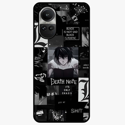 Midnight Chaos Mind Glass Case showing flat back view with abstract dark themed artwork and glossy glass finish.
