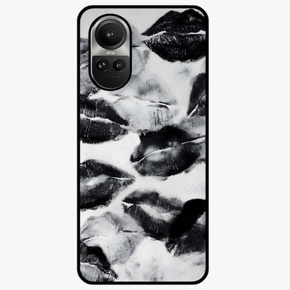 Midnight Kiss Marks Glass Case showing flat back view with lipstick kiss mark artwork and glossy glass finish.