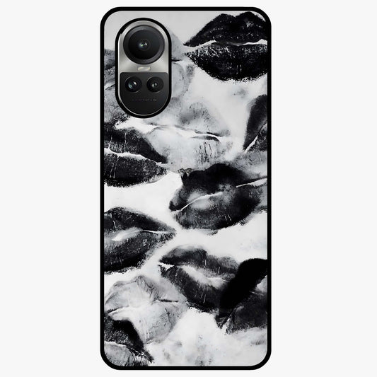 Midnight Kiss Marks Glass Case showing flat back view with lipstick kiss mark artwork and glossy glass finish.