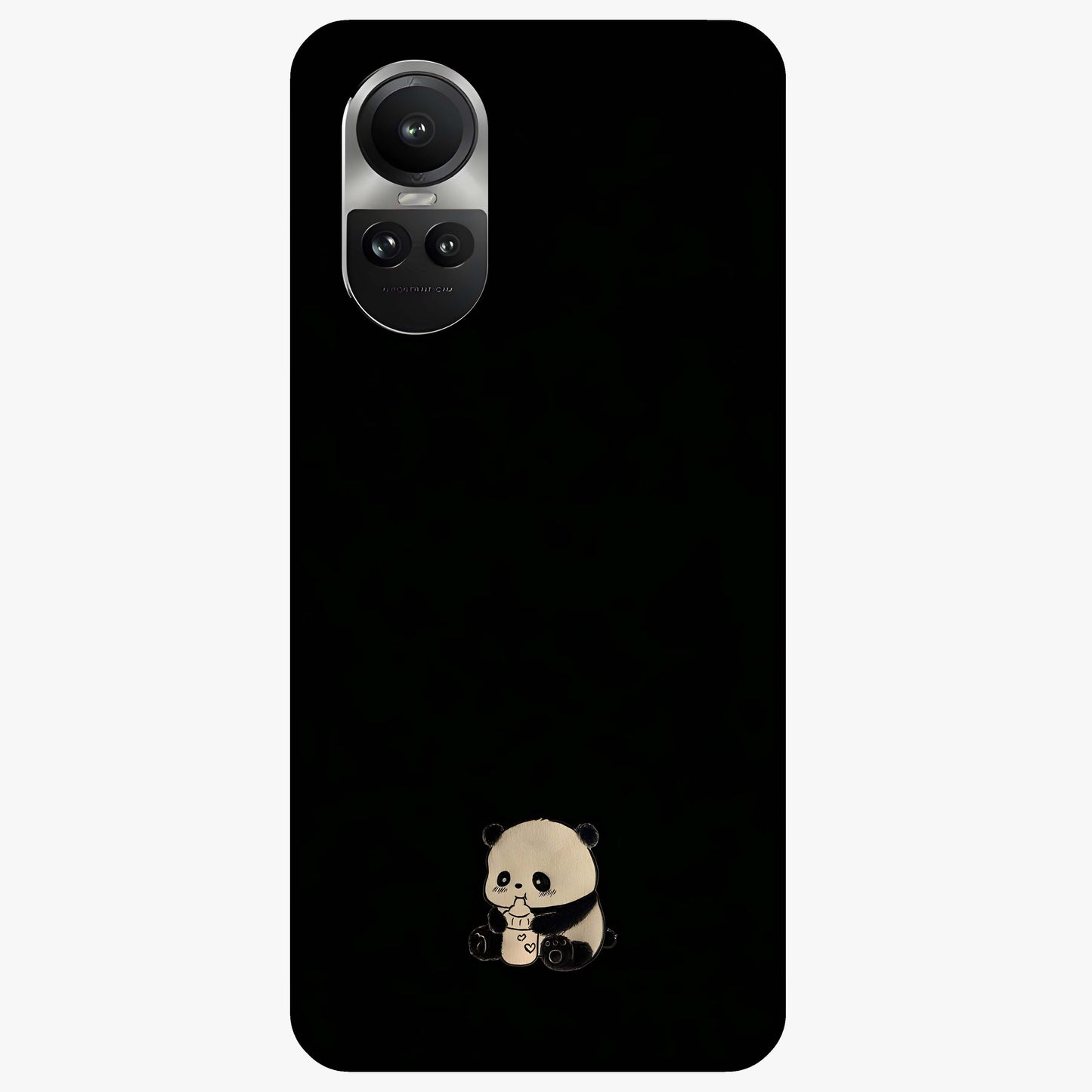 Midnight Panda Love Glass Case showing flat back view with cute panda themed artwork and glossy glass finish.