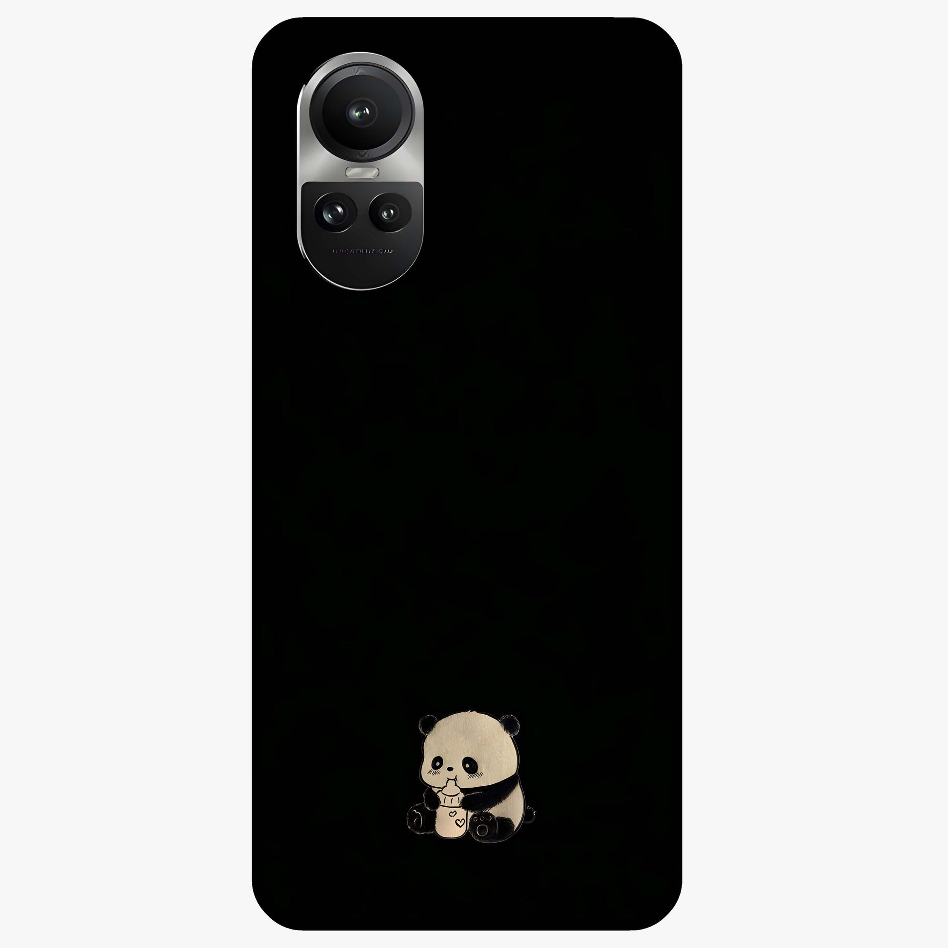 Midnight Panda Love Glass Case showing flat back view with cute panda themed artwork and glossy glass finish.