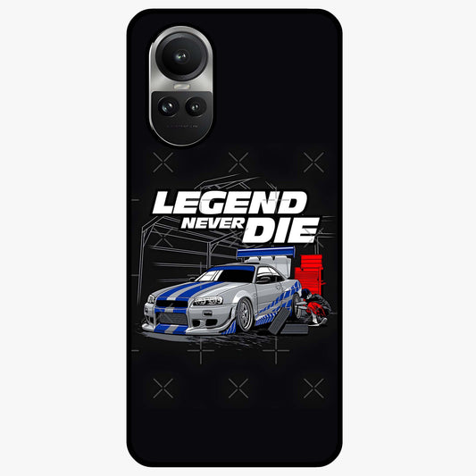 Midnight Racing Legacy Glass Case showing flat back view with sleek racing inspired artwork and glossy glass finish.