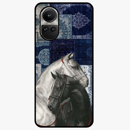 Midnight Stallion Blues Glass Case showing flat back view with majestic horse artwork and glossy glass finish.