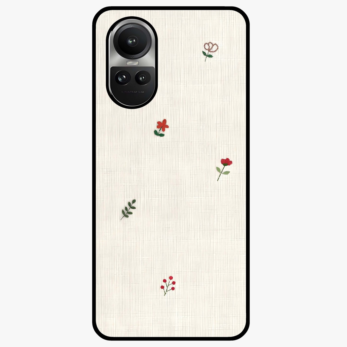 Minimal Petal Whispers Glass Case showing flat back view with soft minimal floral artwork and glossy glass finish.