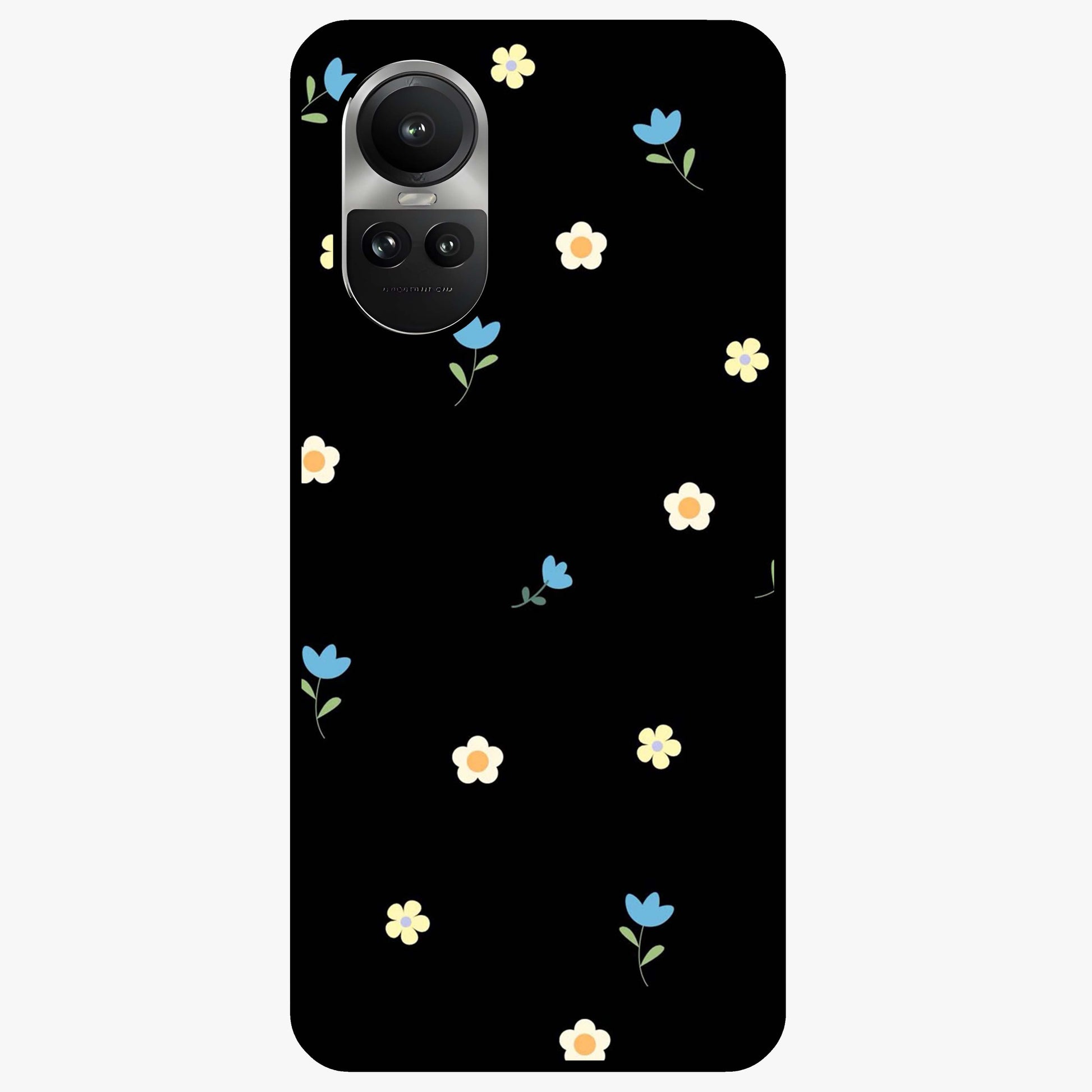 Minimalistic Blue With White Flower Pattern Glass Case showing flat back view with blue background and white flower pattern and glossy glass finish.
