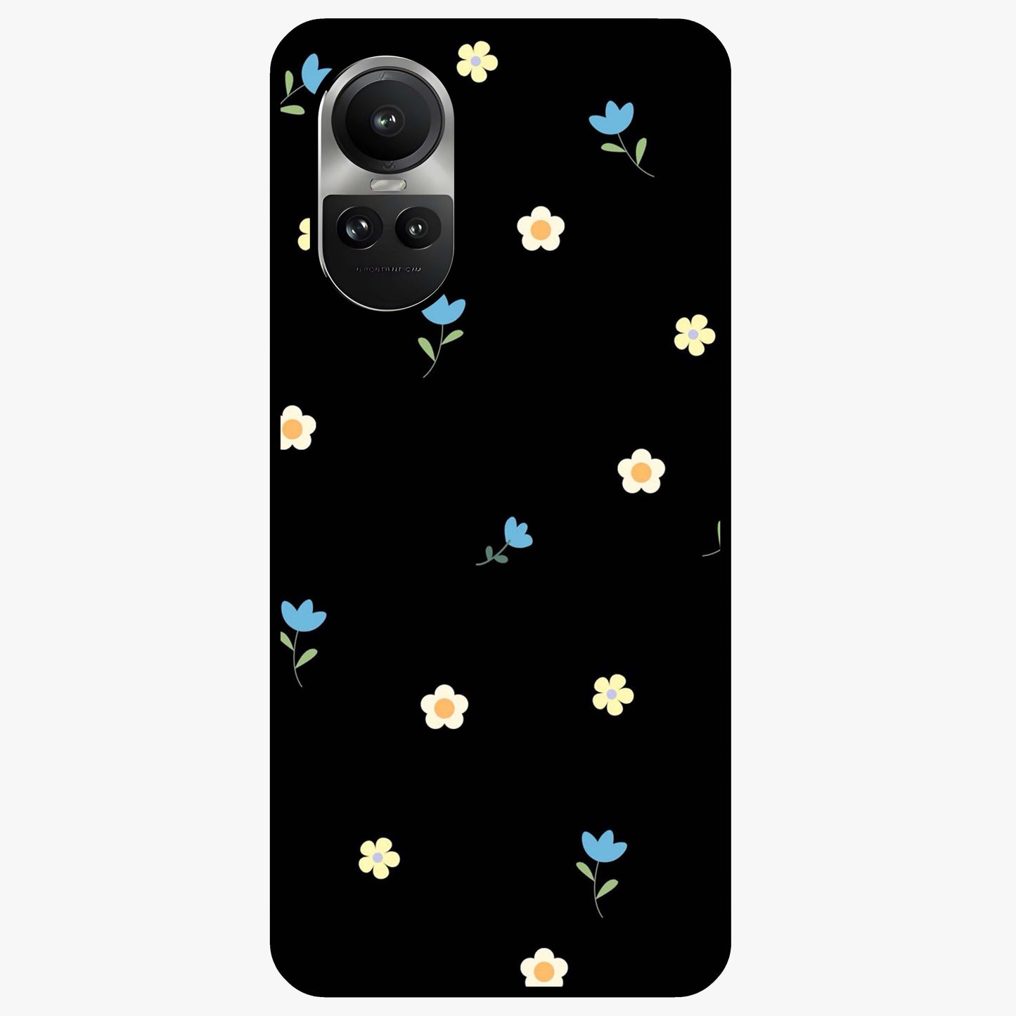 Minimalistic Blue With White Flower Pattern Glass Case showing flat back view with blue background and white flower pattern and glossy glass finish.