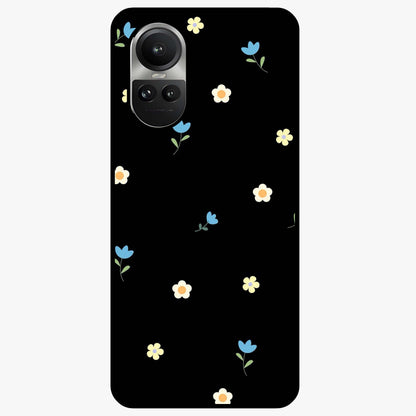 Minimalistic Blue With White Flower Pattern Glass Case showing flat back view with blue background and white flower pattern and glossy glass finish.