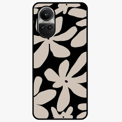 Monochrome Petal Dance Glass Case showing flat back view with monochrome floral artwork and glossy glass finish.