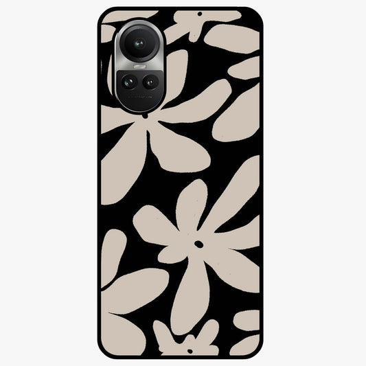 Monochrome Petal Dance Glass Case showing flat back view with monochrome floral artwork and glossy glass finish.