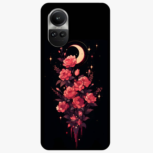 Moonlit Floral Elegance Glass Case showing flat back view with elegant floral artwork under moonlit tones and glossy glass finish.