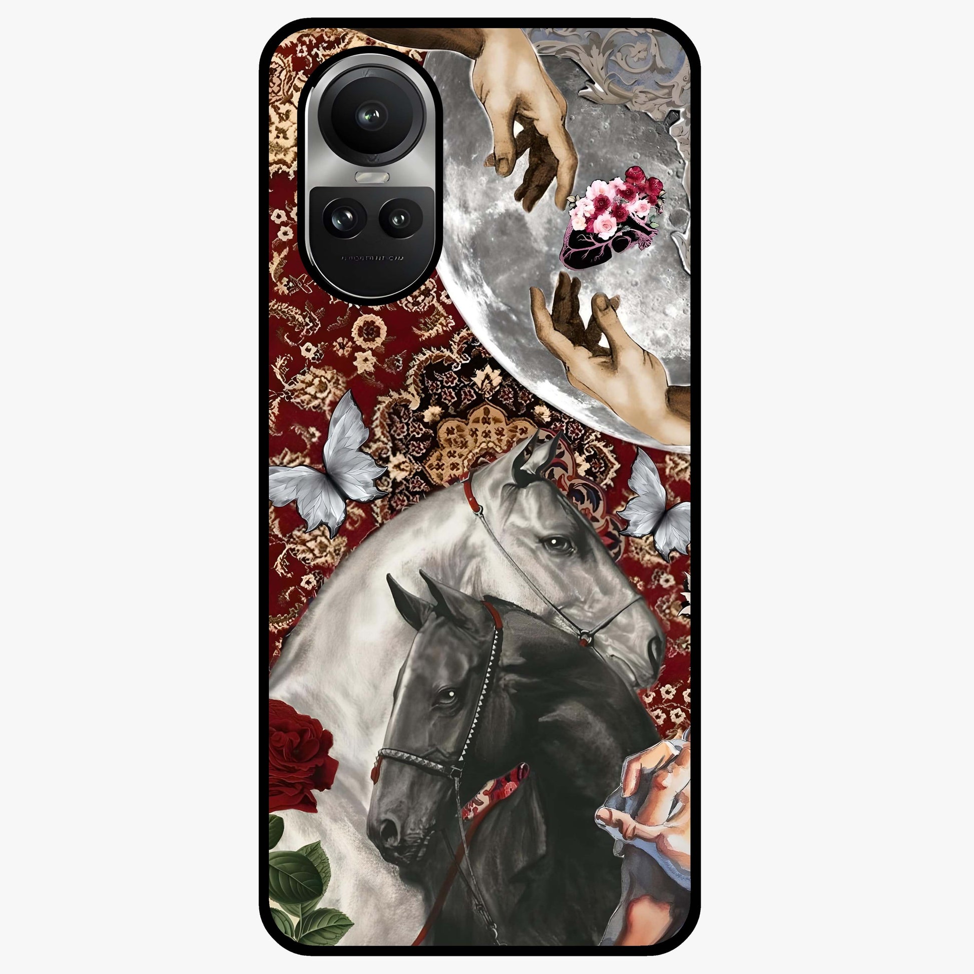 Moonlit Royal Stallion Glass Case showing flat back view with majestic horse under moonlight artwork and glossy glass finish.
