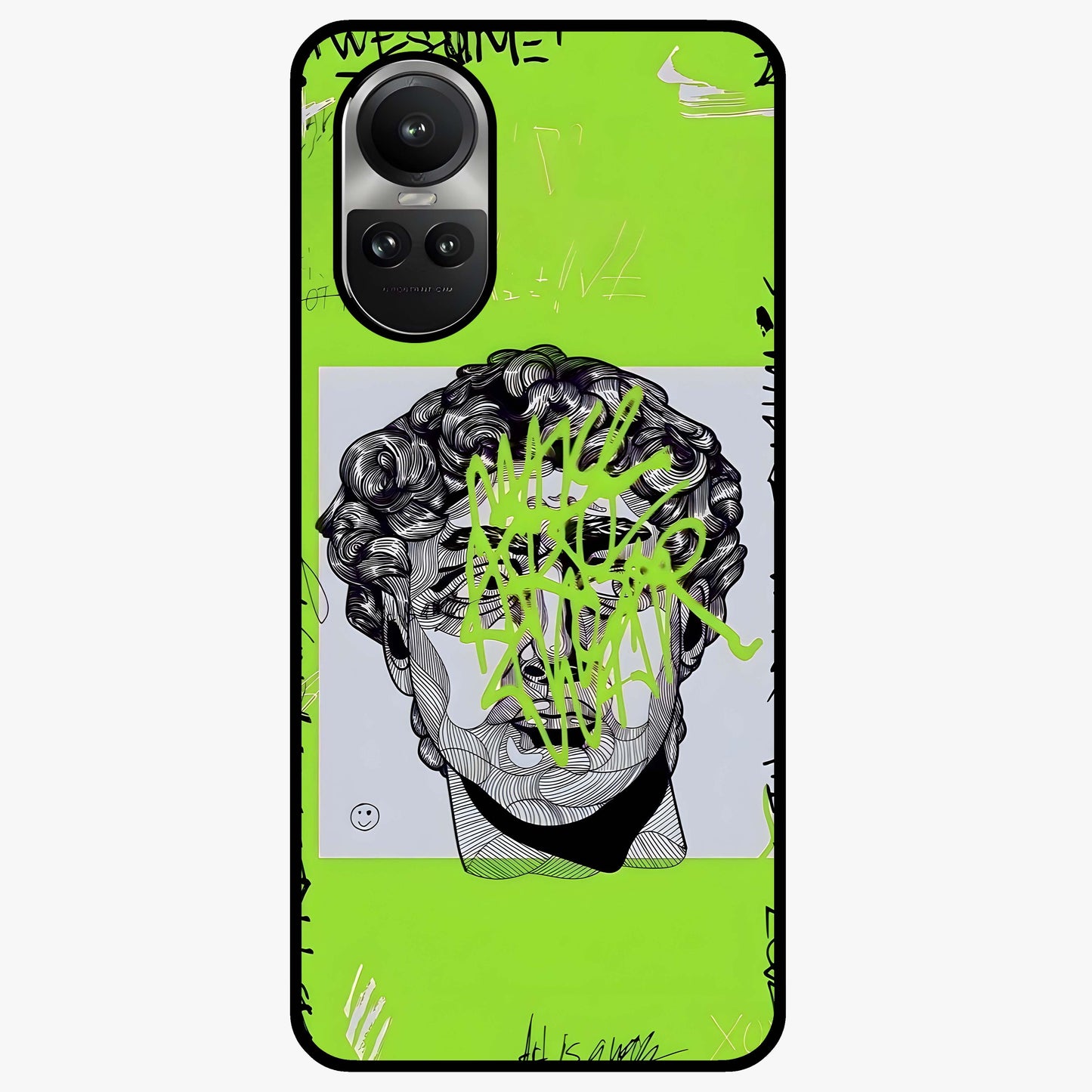 Neo Graffiti Rebellion Glass Case showing flat back view with vibrant graffiti artwork and glossy glass finish.