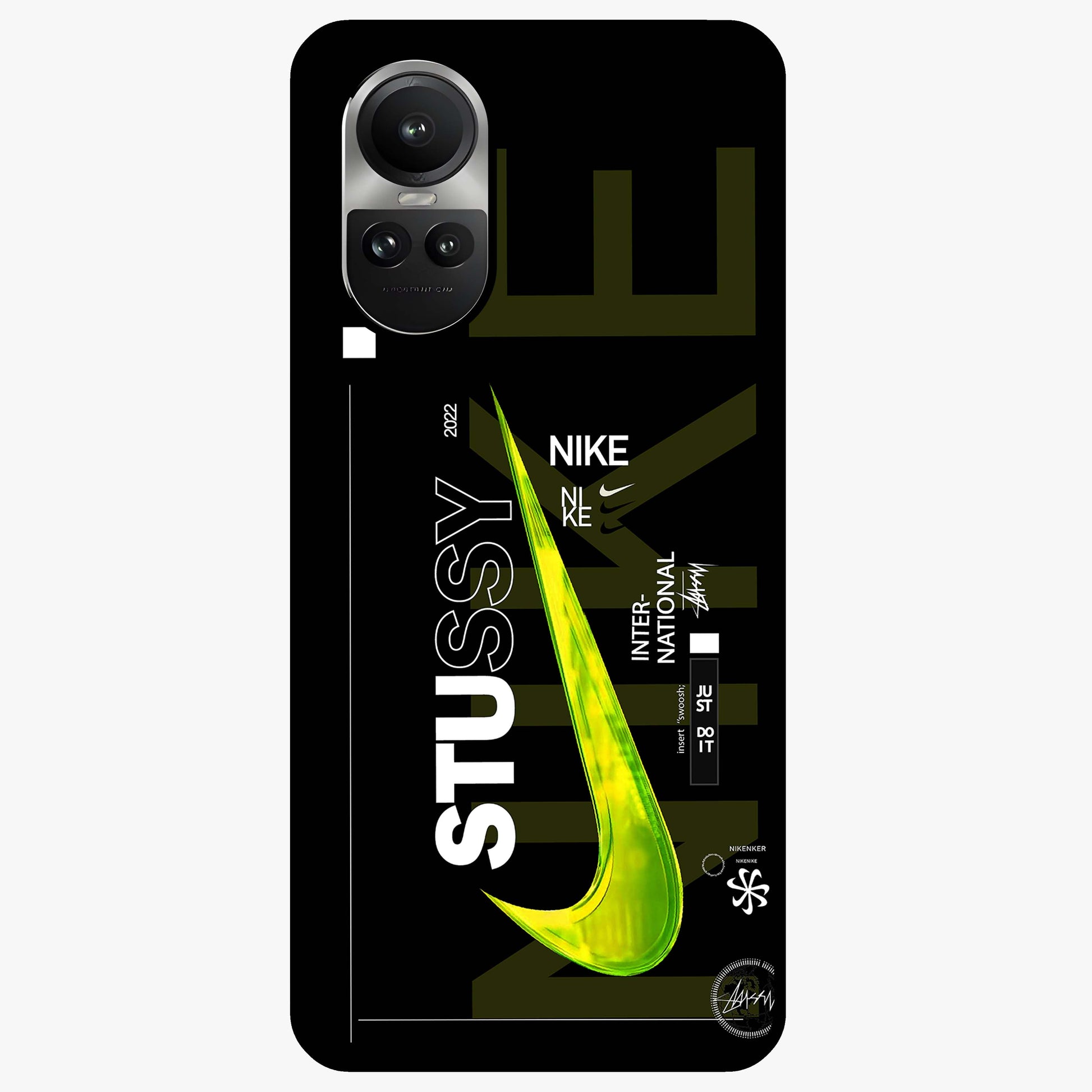 Neon Street Edition Glass Case showing flat back view with neon street style artwork and glossy glass finish.