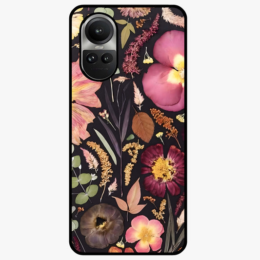 Petal Dream Tapestry Glass Case showing flat back view with intricate floral tapestry artwork and glossy glass finish.