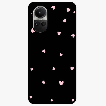 Pink Love Drops Glass Case showing flat back view with playful pink heart drops artwork and glossy glass finish.