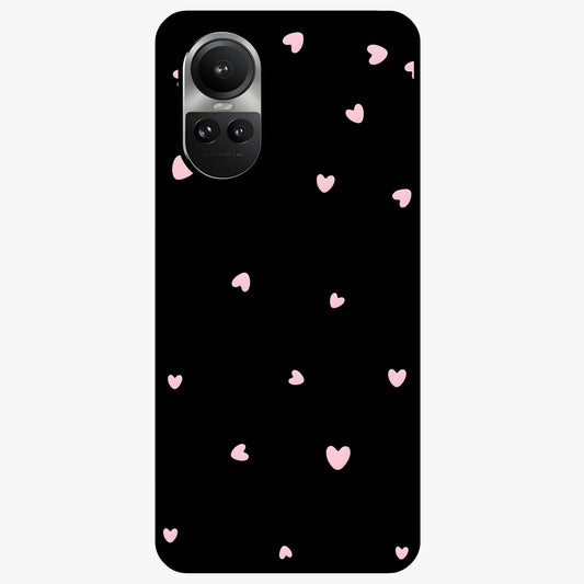 Pink Love Drops Glass Case showing flat back view with playful pink heart drops artwork and glossy glass finish.