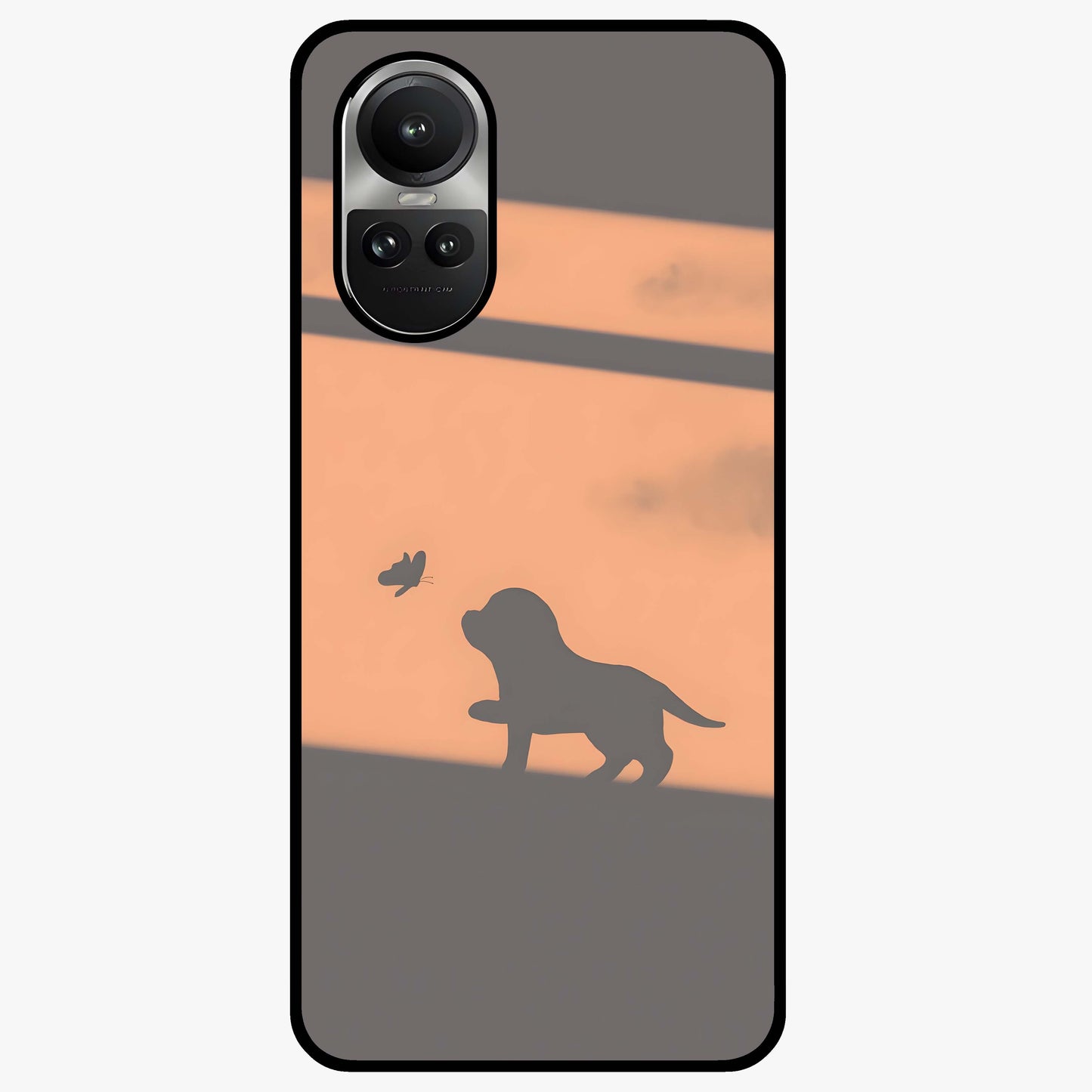 Puppy Shadow Art Glass Case showing flat back view with cute puppy shadow style artwork and glossy glass finish.