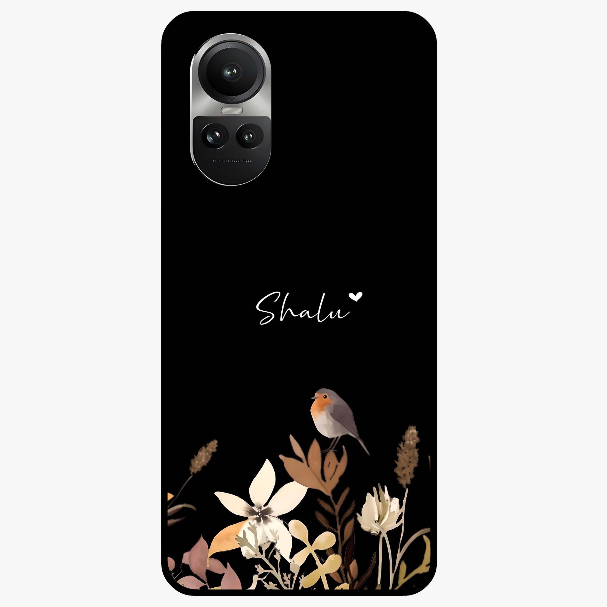 Quiet Garden Tune Custom Name Glass Case showing flat back view with peaceful garden artwork and personalized name design.