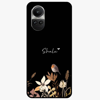 Quiet Garden Tune Custom Name Glass Case showing flat back view with peaceful garden artwork and personalized name design.