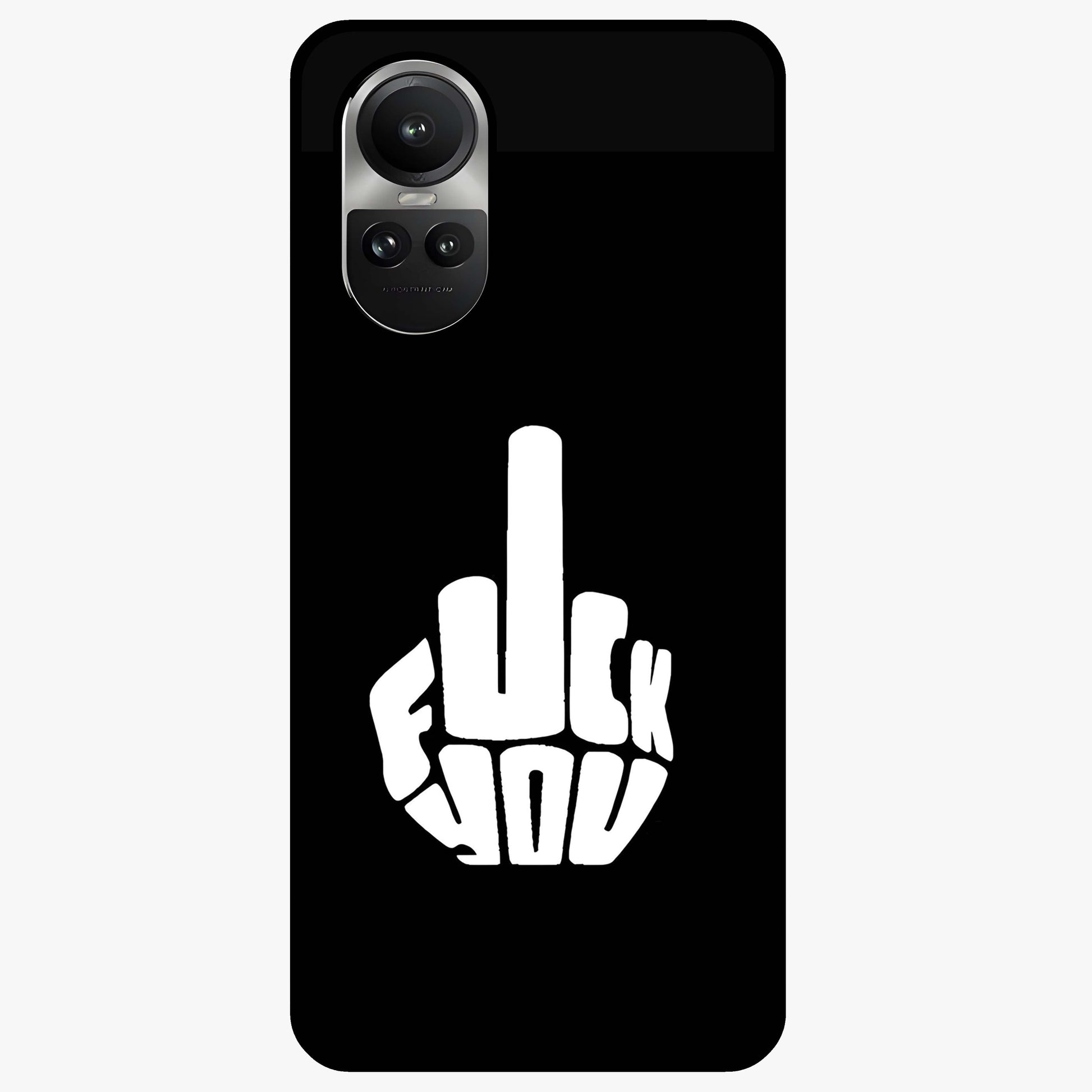 Rebel Mode On Glass Case showing flat back view with bold rebellious typography artwork and glossy glass finish.