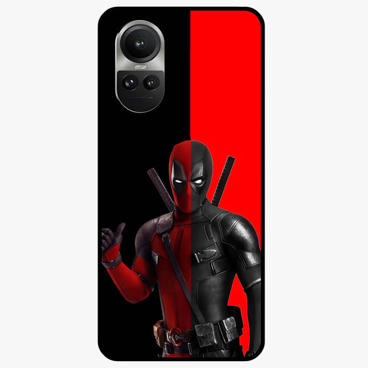 Red & Black Deadpool Theme Glass Case showing flat back view with bold comic inspired artwork and glossy glass finish.