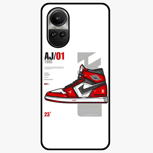 Retro Sneaker Blueprint Glass Case showing flat back view with sneaker blueprint style artwork and glossy glass finish.