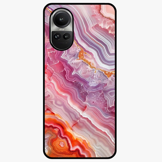 Rose Quartz Marble Glass Case showing flat back view with pink marble quartz texture artwork and glossy glass finish.