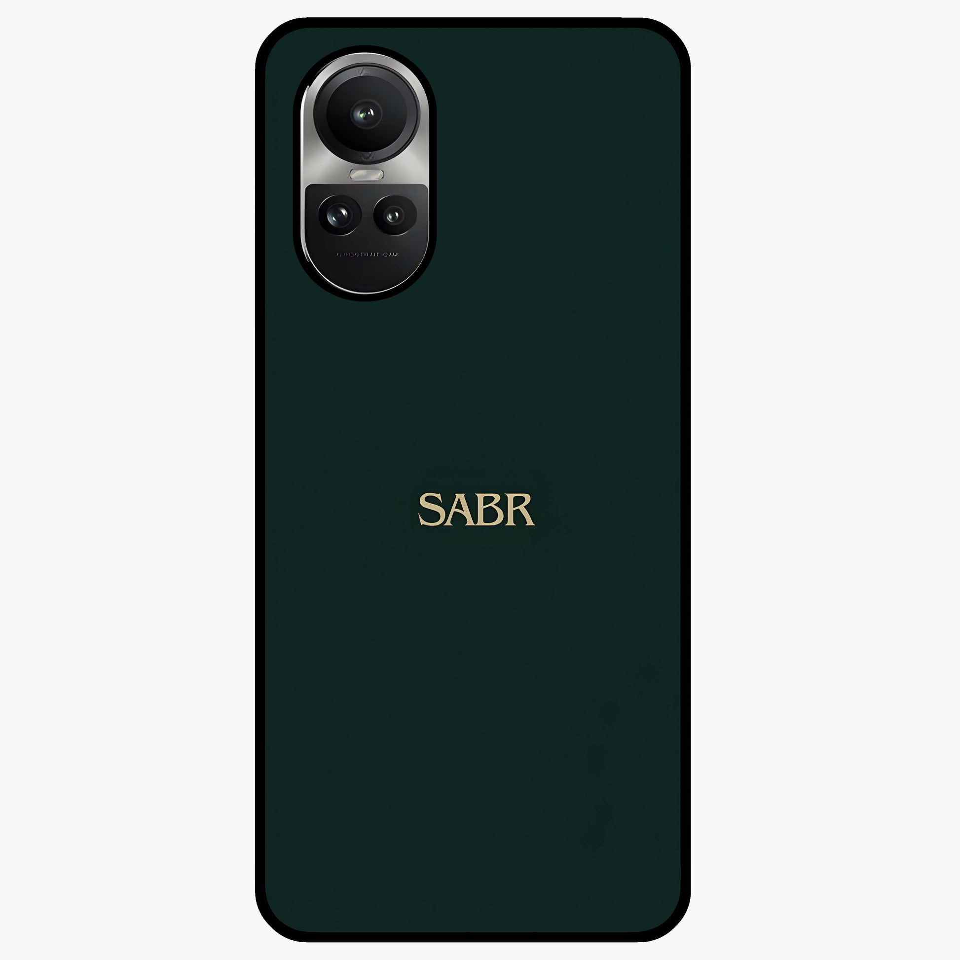 Sabr Minimal Patience Glass Case showing flat back view with minimalist typography artwork and glossy glass finish.