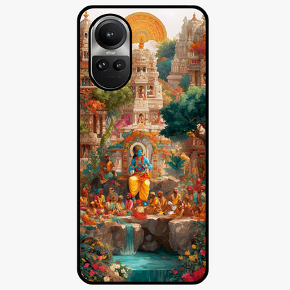Sacred Sunlight Gods Glass Case showing flat back view with divine sunlight themed artwork and glossy glass finish.