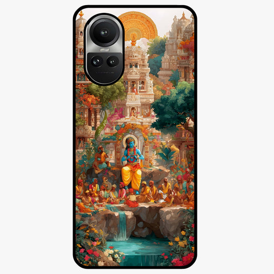 Sacred Sunlight Gods Glass Case showing flat back view with divine sunlight themed artwork and glossy glass finish.