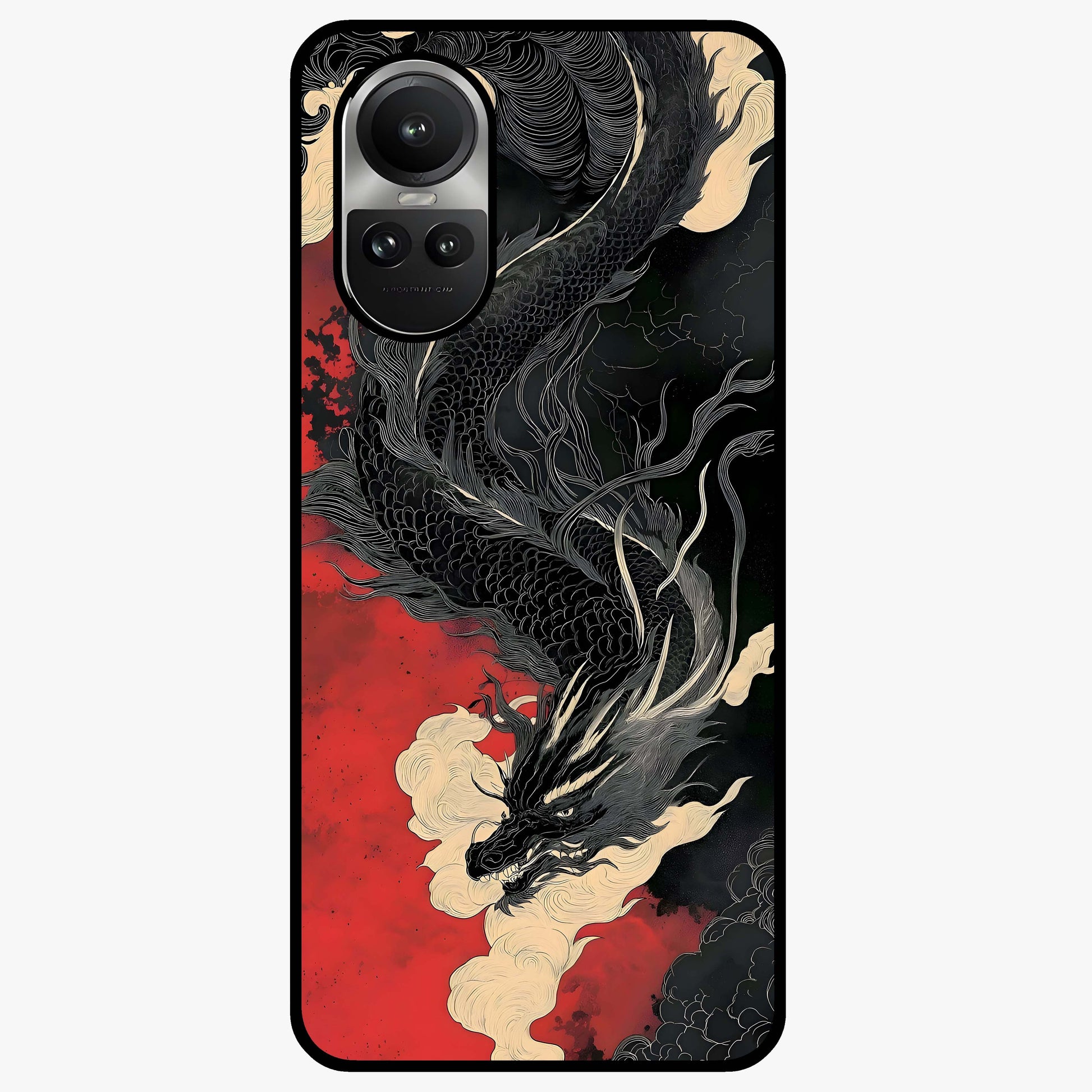 Shadow Dragon Fury Glass Case showing flat back view with fierce dragon artwork and glossy glass finish.