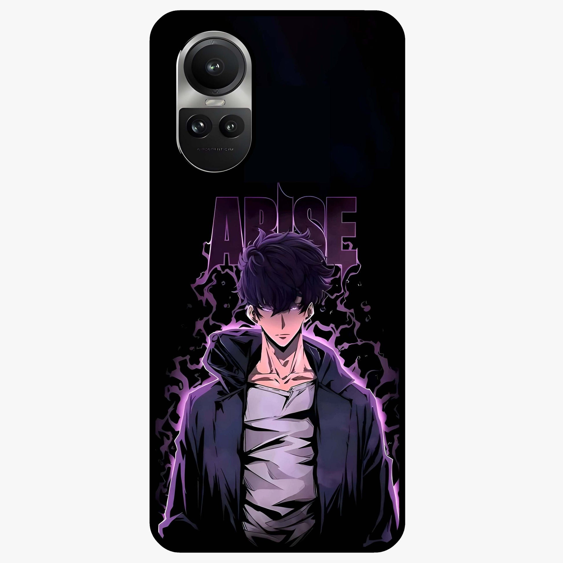 Shadow Monarch Awakening Glass Case showing flat back view with powerful dark monarch themed artwork and glossy glass finish.