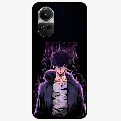 Shadow Monarch Awakening Glass Case showing flat back view with powerful dark monarch themed artwork and glossy glass finish.