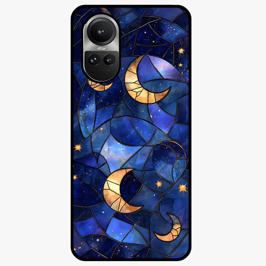 Starlit Sky Tapestry Glass Case showing flat back view with decorative starry sky tapestry artwork and glossy glass finish.